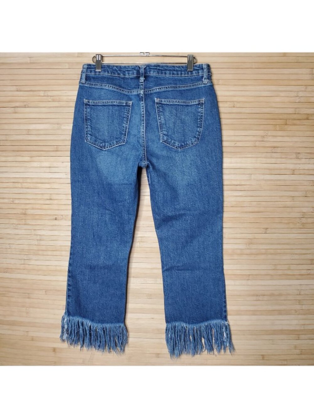 TOPSHOP sz 30 Women's Moto Dree Fringe Cropped Medium Wash Denim Jeans - Picture 3 of 6
